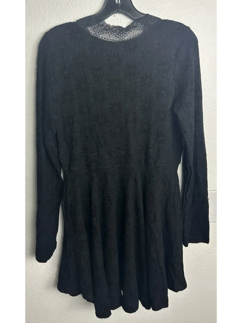 Free People Size M All Yours Mini Dress Black Lace Detail Long Sleeve NWT
